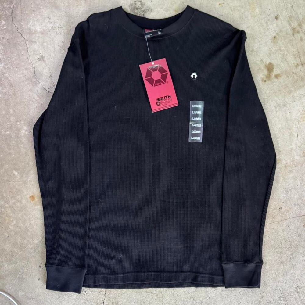 Vintage NWT Southpole Shirt Mens L black Long Sleeve Waffle Knit Thermal Y2K